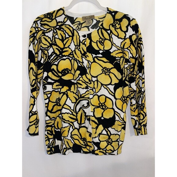 Vintage Peck & Peck Weekend Sweater Yellow Black White Cotton Women’s Size Small - Picture 1 of 8